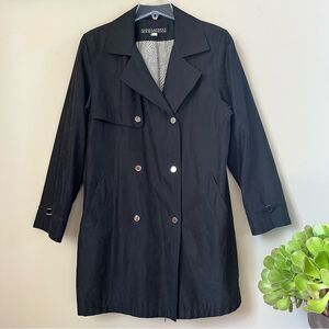 Fleet Street Rainwear Classic Microsuede Snap Black Trench Coat Jacket SZ L
